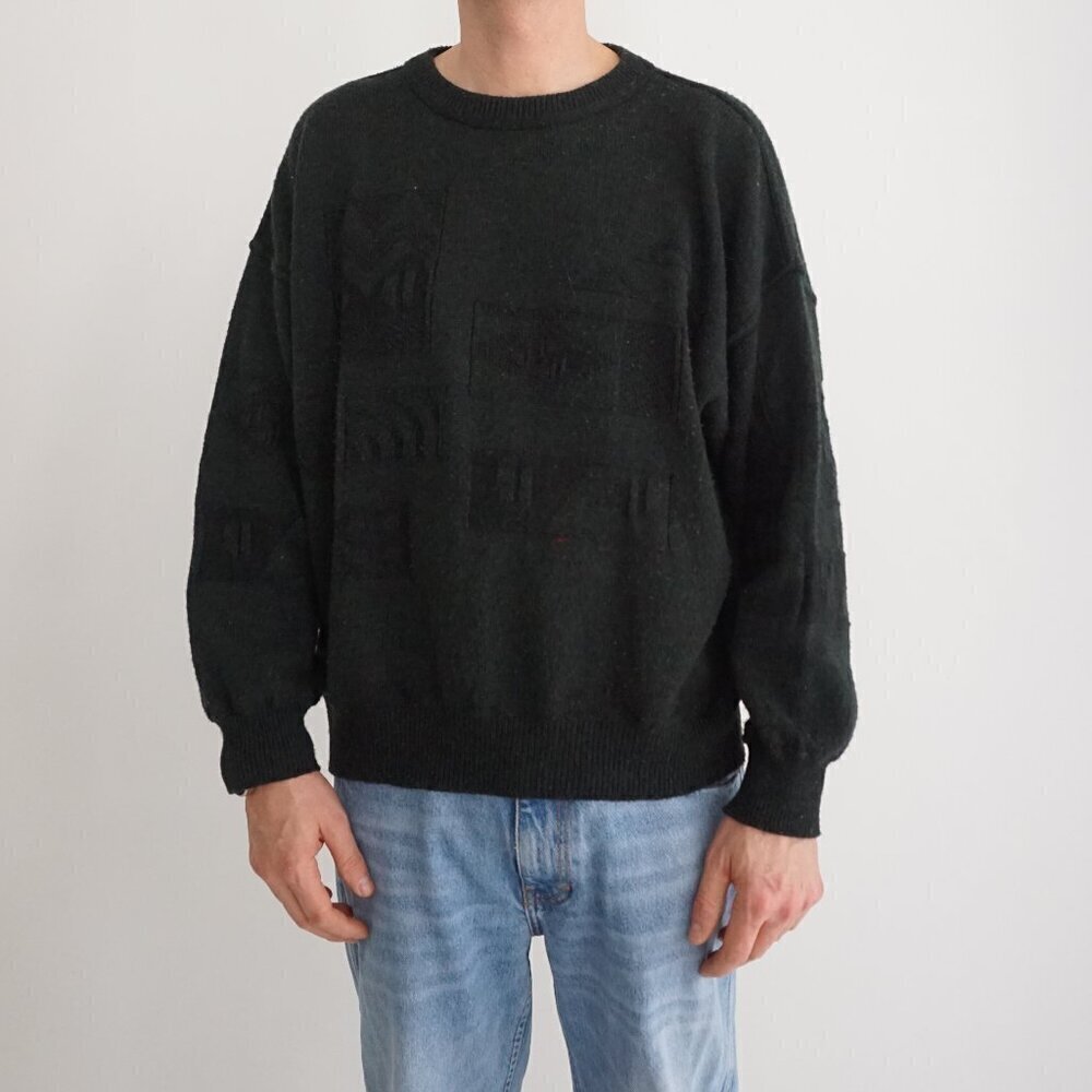 Vintage '90S L'Alchinista Hunter Green 3D Pattern Eclectic Grandpa Sweater XL